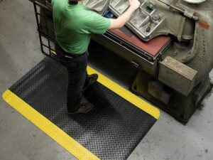 Anti-Fatigue Mat Width 90cm Diamond Plate Ergonomic Mat 20mm Thick, Black/Yellow Border